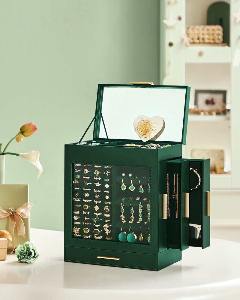 Smykkeskrin i flere lag med glasrude, spejl og velourfor, produktvisning 22 | Noreva Home