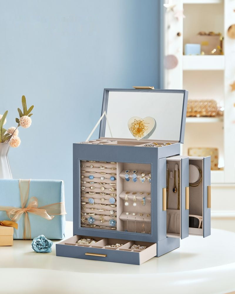 Smykkeskrin i flere lag med glasrude, spejl og velourfor, produktvisning 27 | Noreva Home