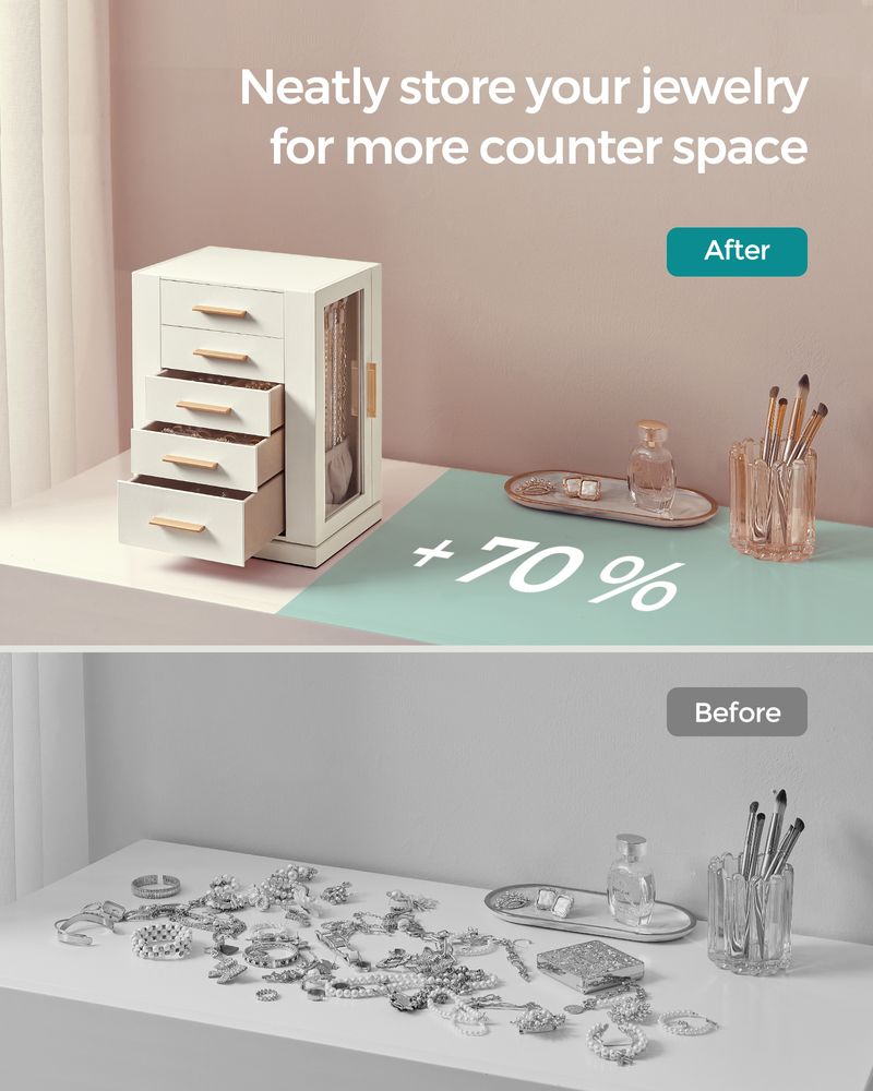 Smykkeskrin med 360 graders drejefod og 5 skuffer, produktvisning 11 | Noreva Home