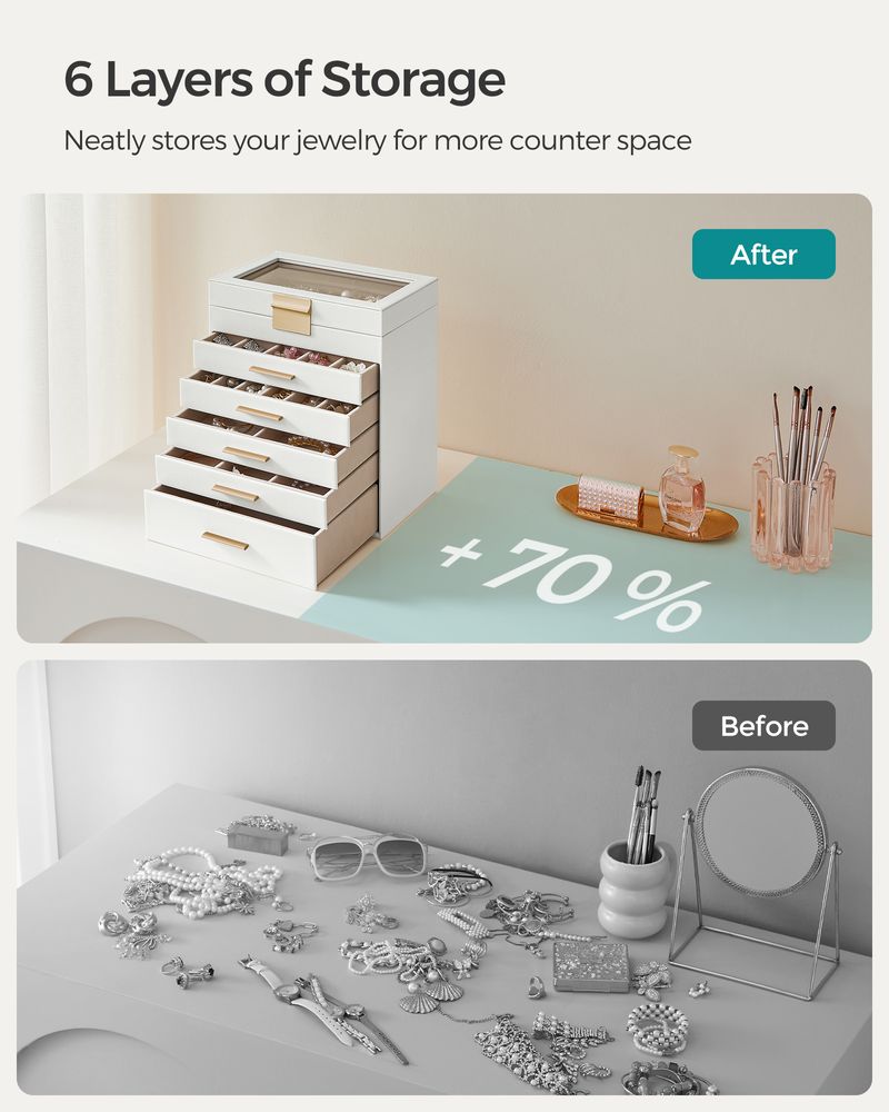 Smykkeskrin med glaslåg, 4 eller 6 lag og velourforing, produktvisning 23 | Noreva Home