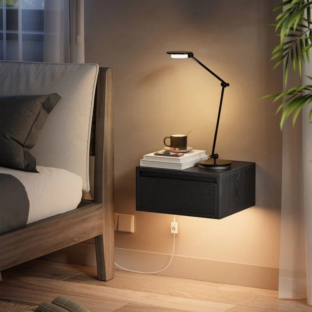 Svævende LED sengebord med skuffe – produktvisning 1 | Noreva Home