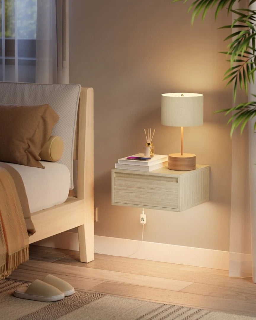 Svævende LED sengebord med skuffe – produktvisning 2 | Noreva Home