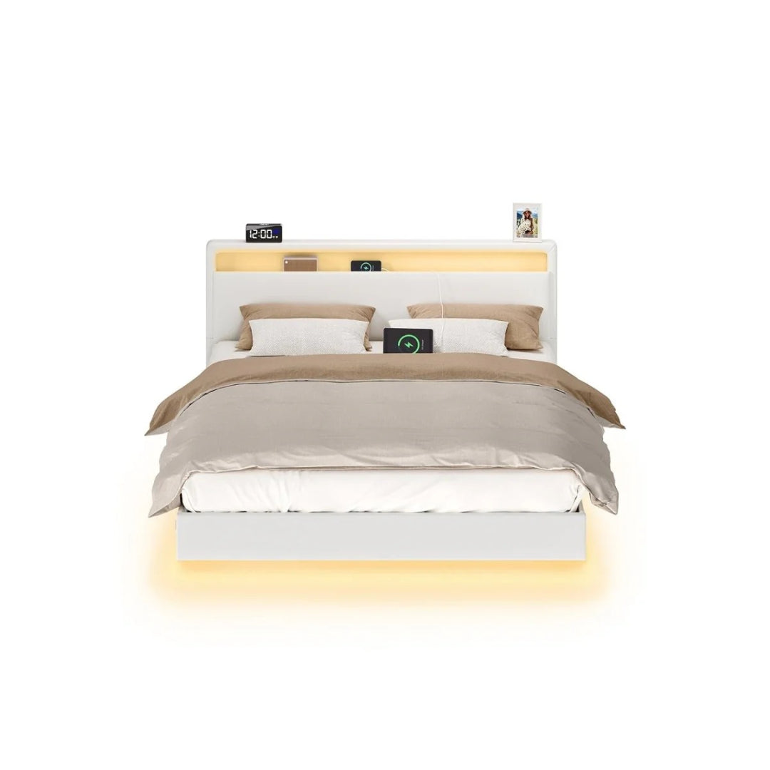 Svævende sengestel med LED-lys og USB-opladning – produktvisning 2 | Noreva Home