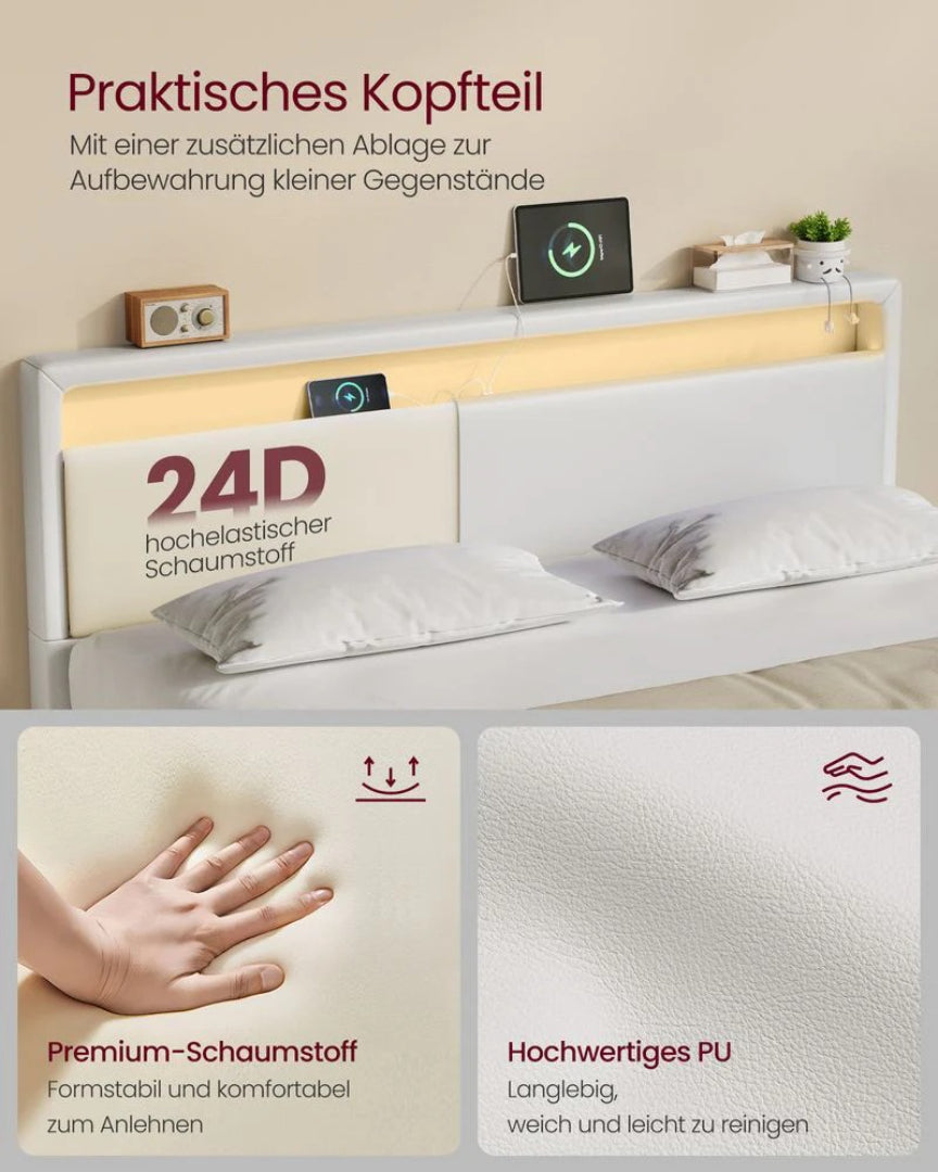 Svævende sengestel med LED-lys og USB-opladning – produktvisning 6 | Noreva Home