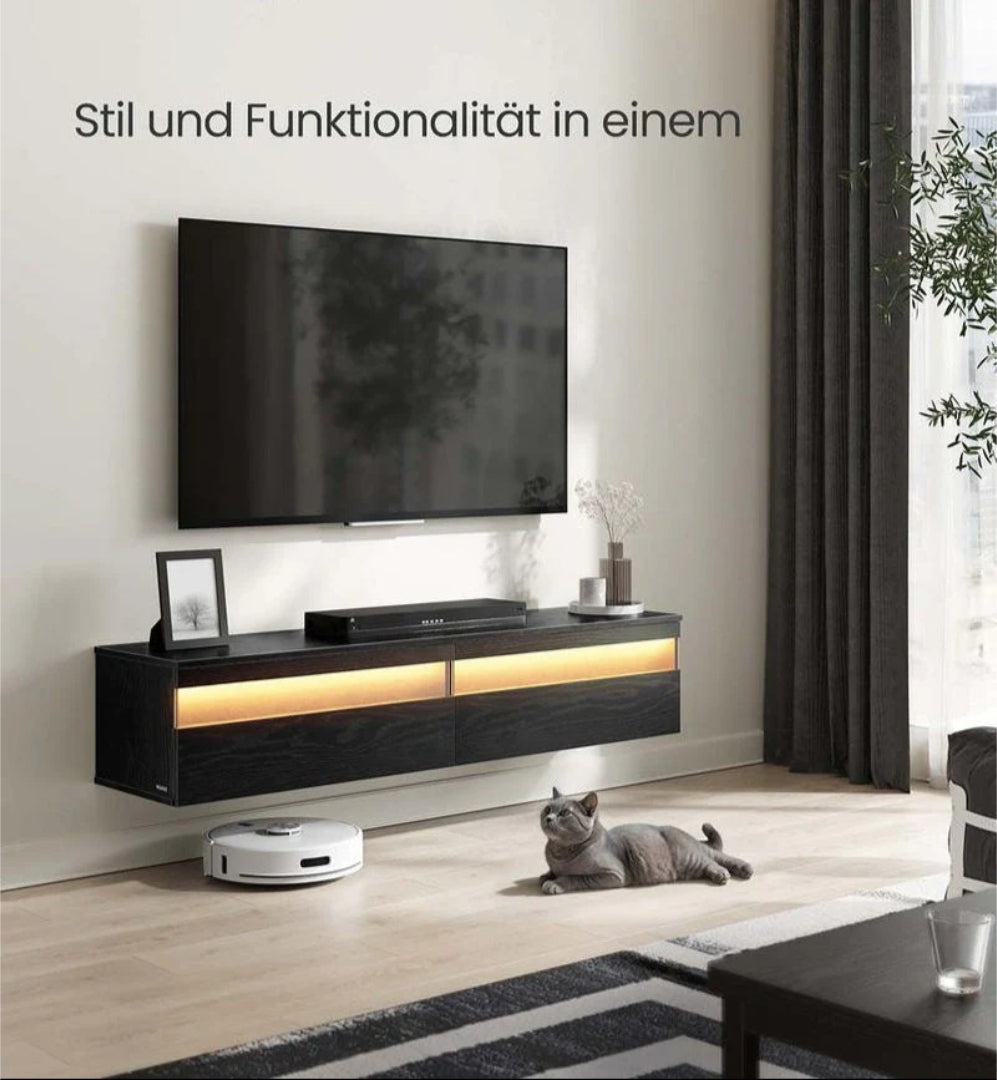 Svævende TV-bord med LED-lys og stikkontakter – produktvisning 7 | Noreva Home