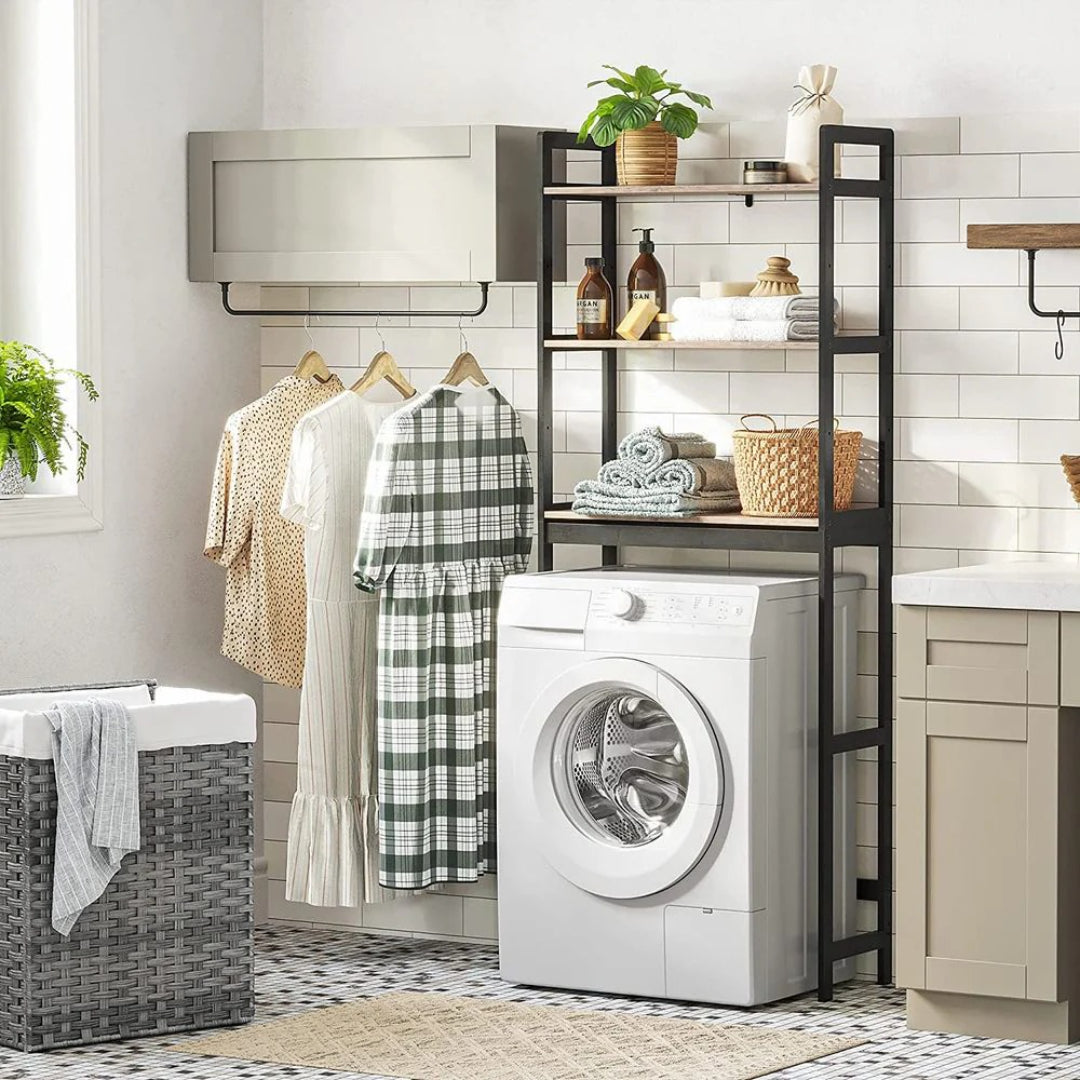 Toiletreol i bambus med 3 hylder, 4 kroge og toiletpapirholder, produktvisning 4 | Noreva Home