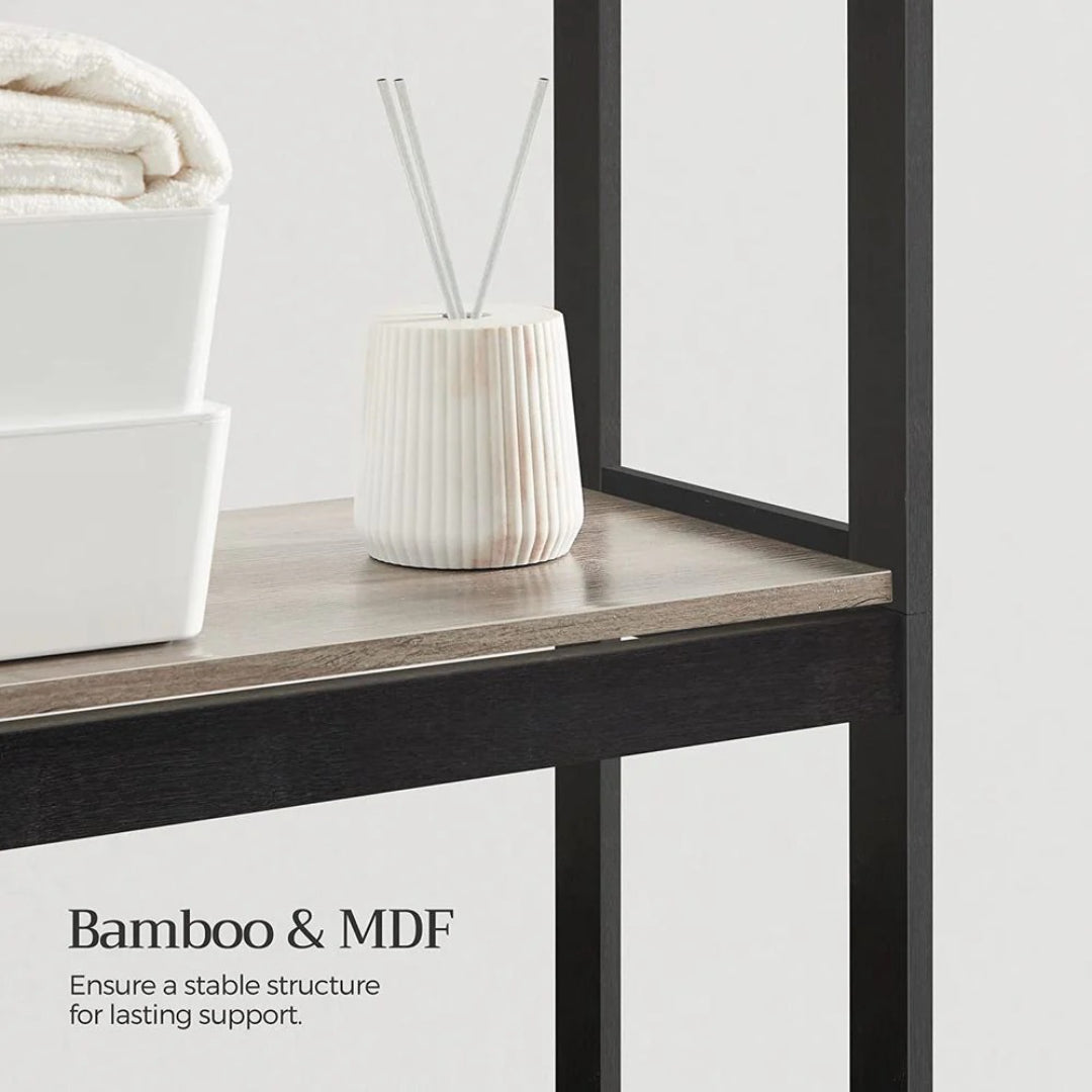 Toiletreol i bambus med 3 hylder, 4 kroge og toiletpapirholder, produktvisning 8 | Noreva Home