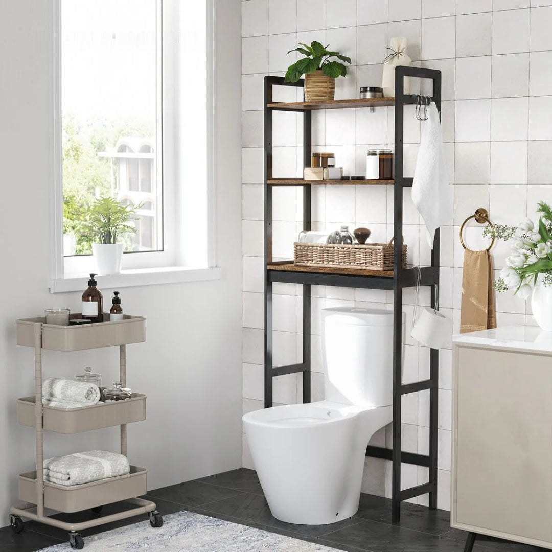 Toiletreol i bambus med 3 hylder, 4 kroge og toiletpapirholder, produktvisning 10 | Noreva Home