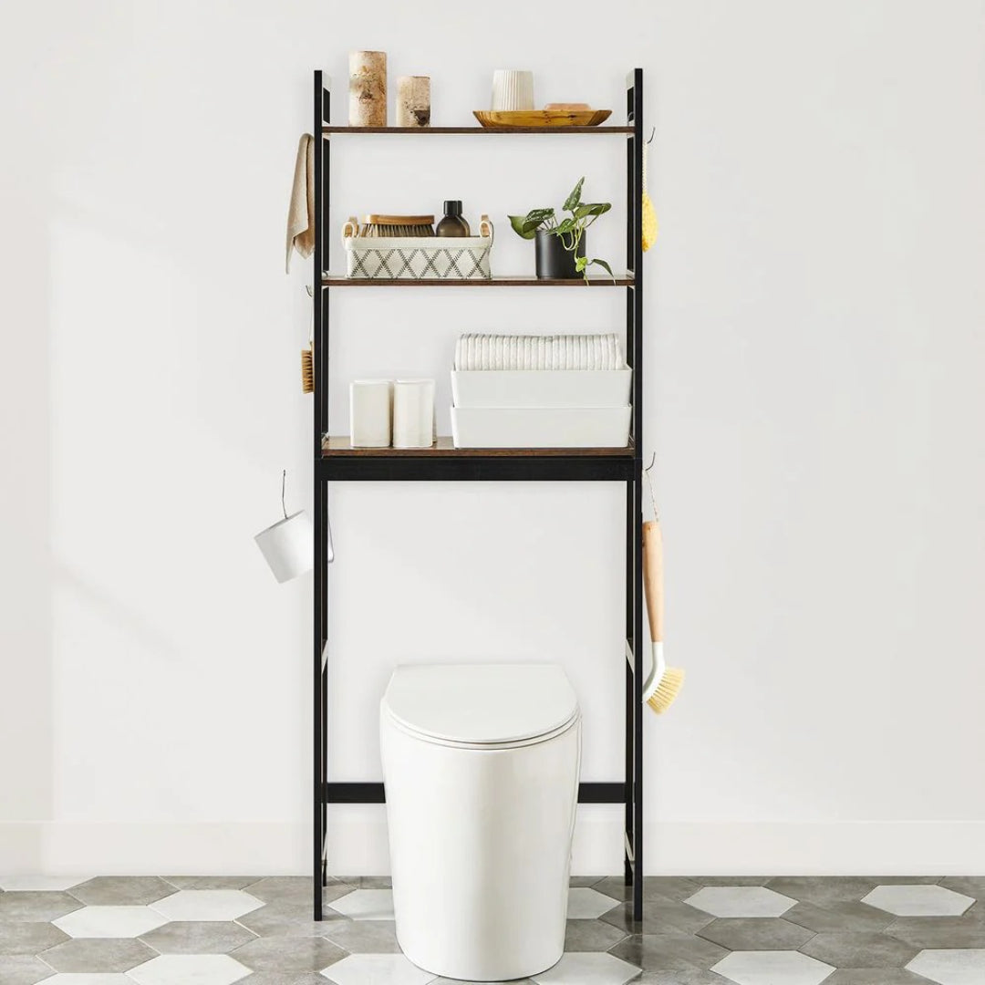 Toiletreol i bambus med 3 hylder, 4 kroge og toiletpapirholder, produktvisning 12 | Noreva Home
