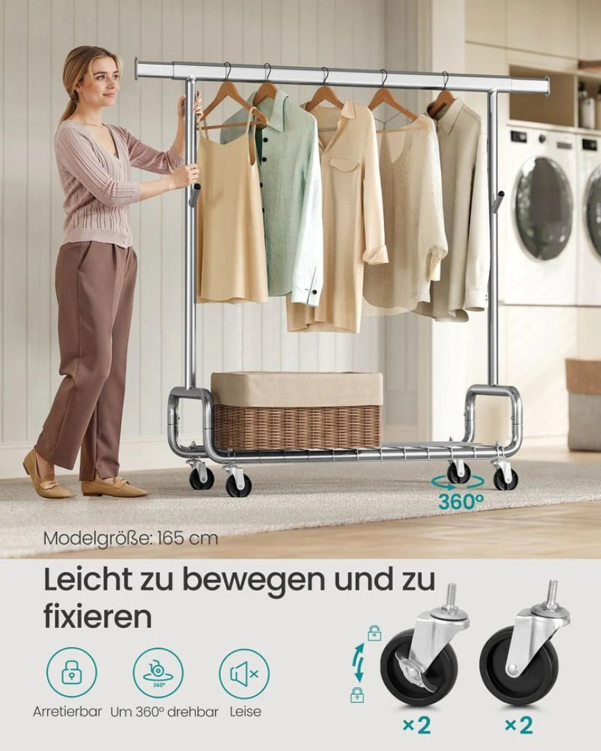 Tøjstativ på hjul – justerbar dobbelt stang 270 kg – produktvisning 10 | Noreva Home