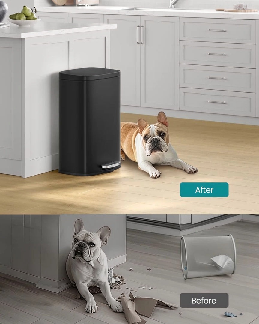Trinbetjent skraldespand på 13 gallon i rustfrit stål med soft close-låg, produktvisning 9 | Noreva Home