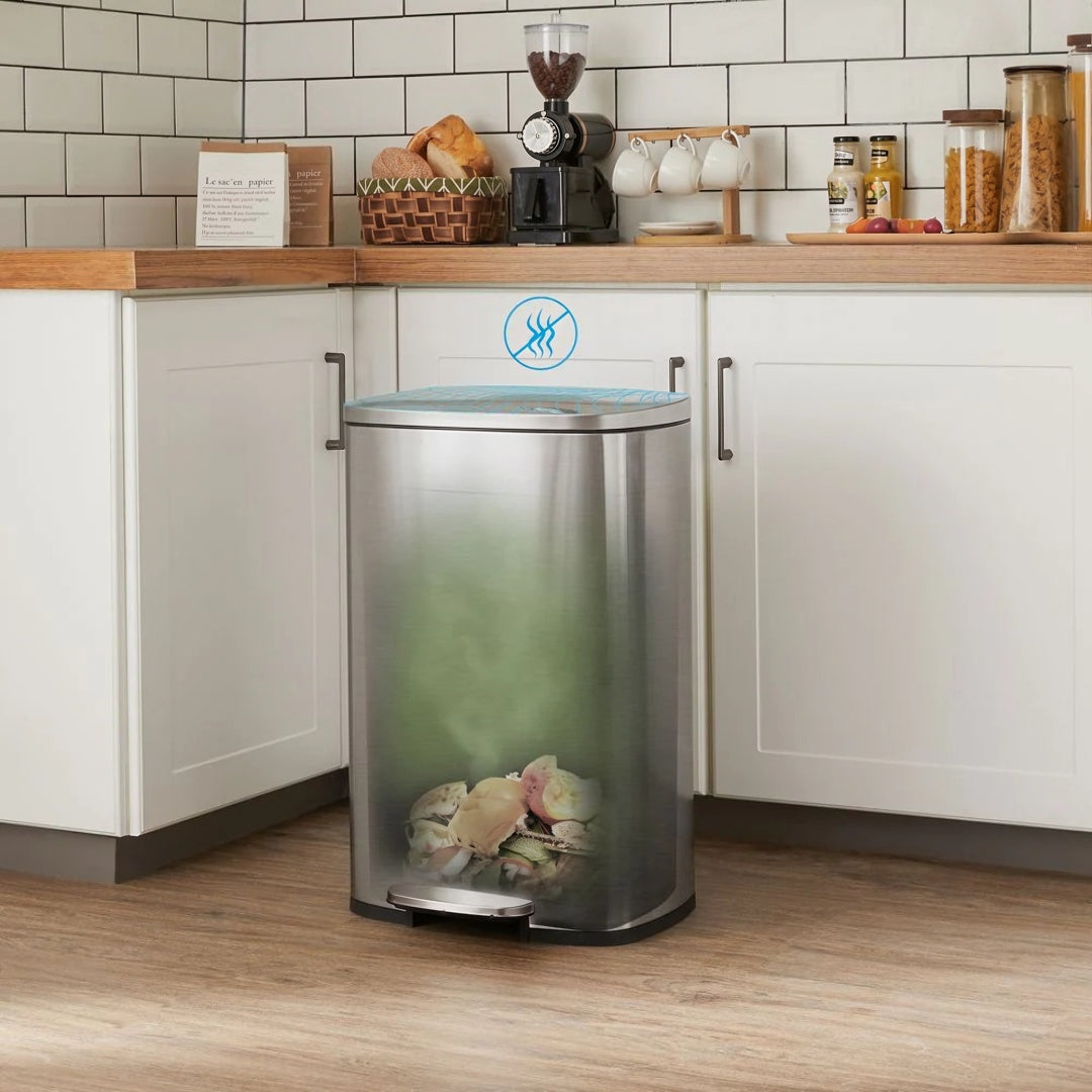 Trinbetjent skraldespand på 13 gallon i rustfrit stål med soft close-låg, produktvisning 24 | Noreva Home