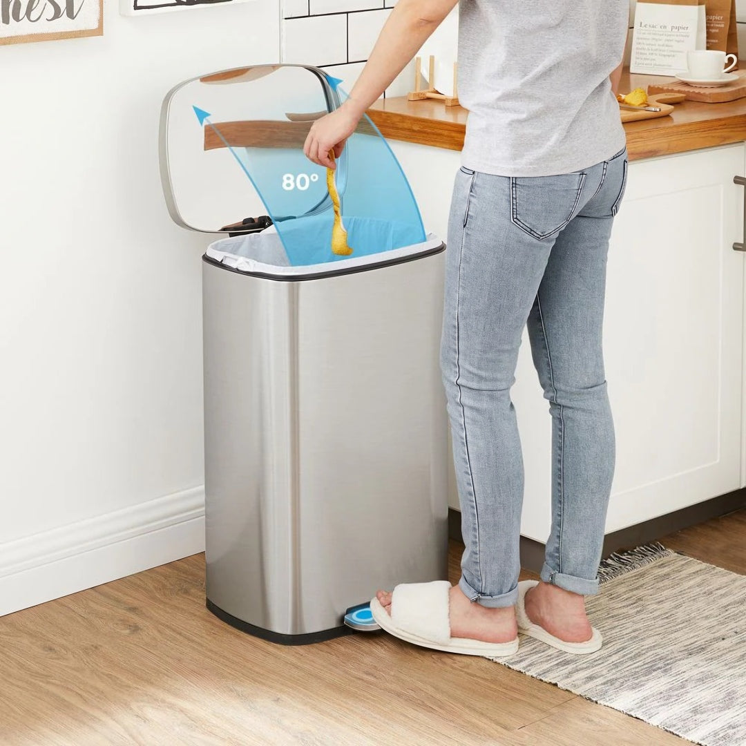 Trinbetjent skraldespand på 13 gallon i rustfrit stål med soft close-låg, produktvisning 25 | Noreva Home