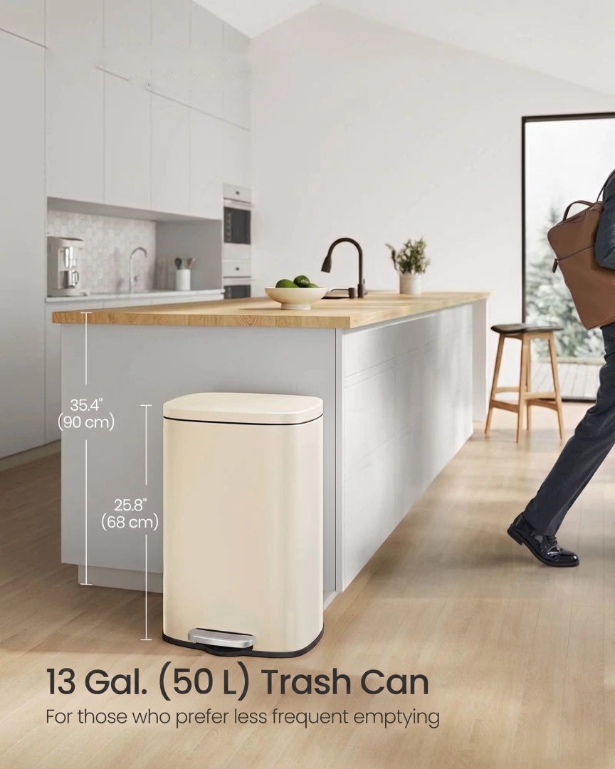 Trinbetjent skraldespand på 13 gallon i rustfrit stål med soft close-låg, produktvisning 31 | Noreva Home