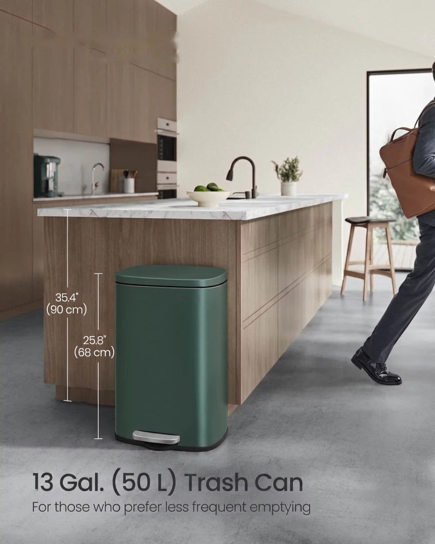 Trinbetjent skraldespand på 13 gallon i rustfrit stål med soft close-låg, produktvisning 36 | Noreva Home