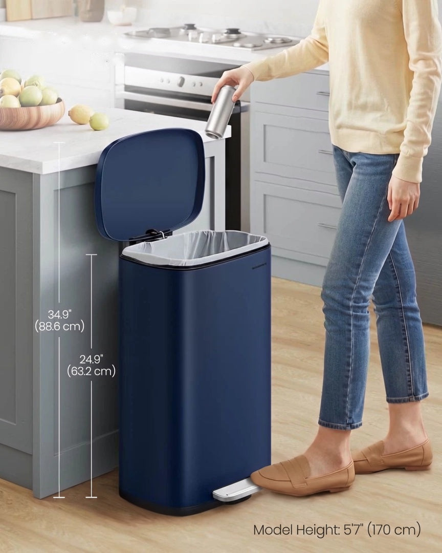 Trinbetjent skraldespand på 13 gallon i rustfrit stål med soft close-låg, produktvisning 41 | Noreva Home