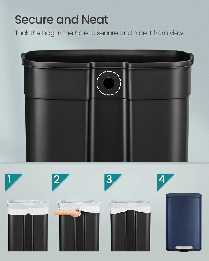 Trinbetjent skraldespand på 13 gallon i rustfrit stål med soft close-låg, produktvisning 44 | Noreva Home