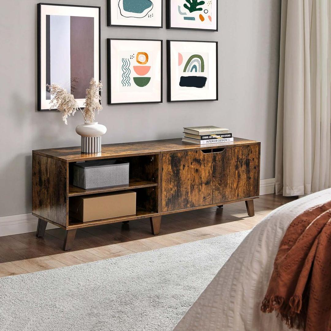 TV-bord med 2 Låger – 140 × 40 × 50 cm Lavt Opbevaringsskab til Stue og Medieopbevaring – produktvisning 5 | Noreva Home