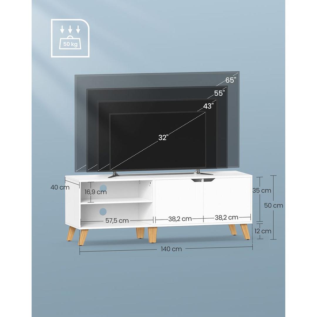 TV-bord med 2 Låger – 140 × 40 × 50 cm Lavt Opbevaringsskab til Stue og Medieopbevaring – produktvisning 12 | Noreva Home