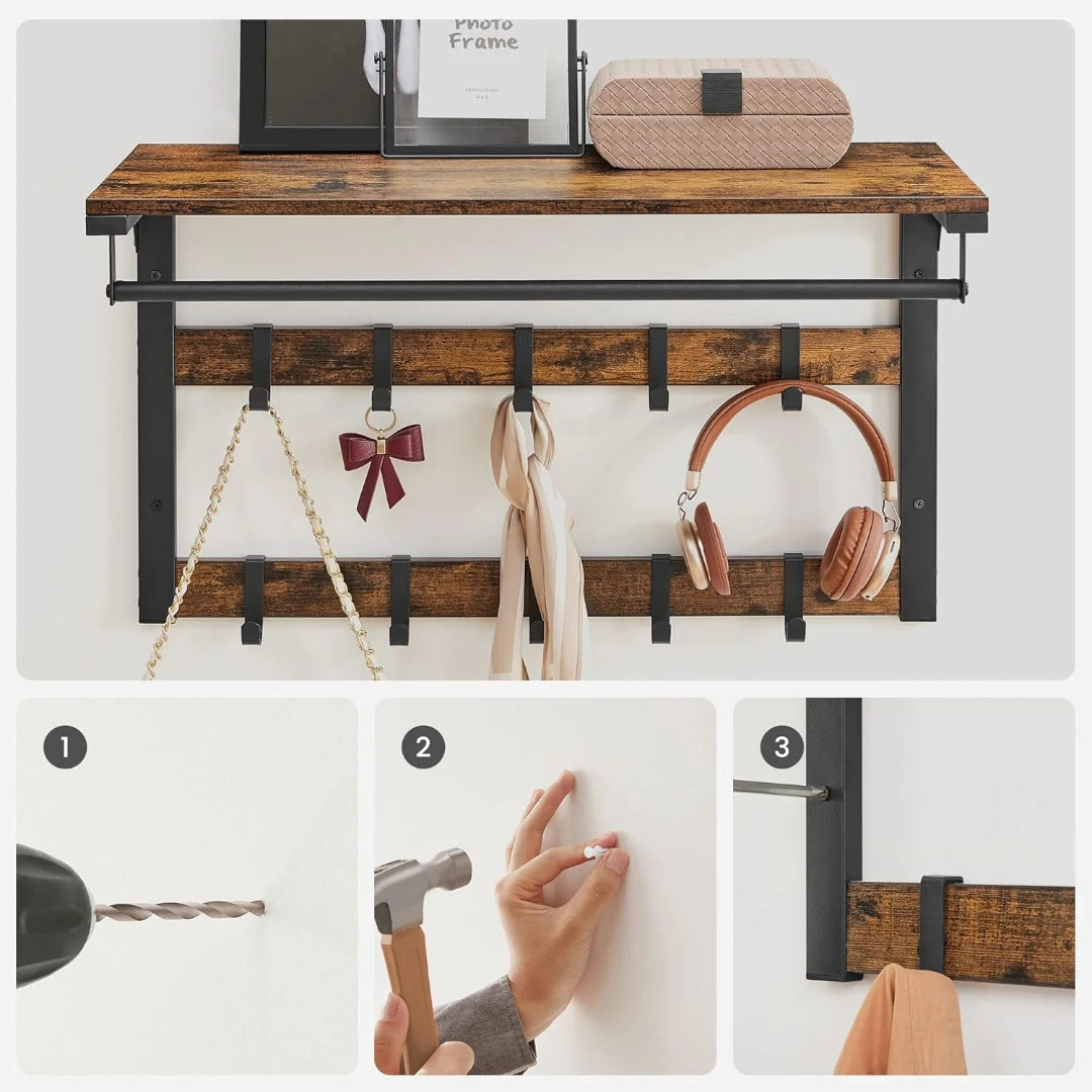 Vægmonteret knagerække og skobænk sæt i industriel stil – produktvisning 4 | Noreva Home
