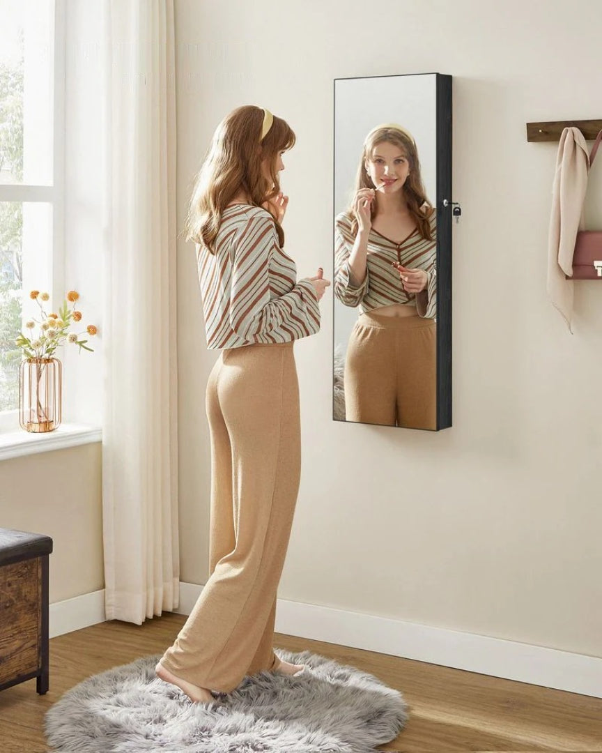 Vægmonteret smykkeskab med spejl og LED-lys, produktvisning 17 | Noreva Home