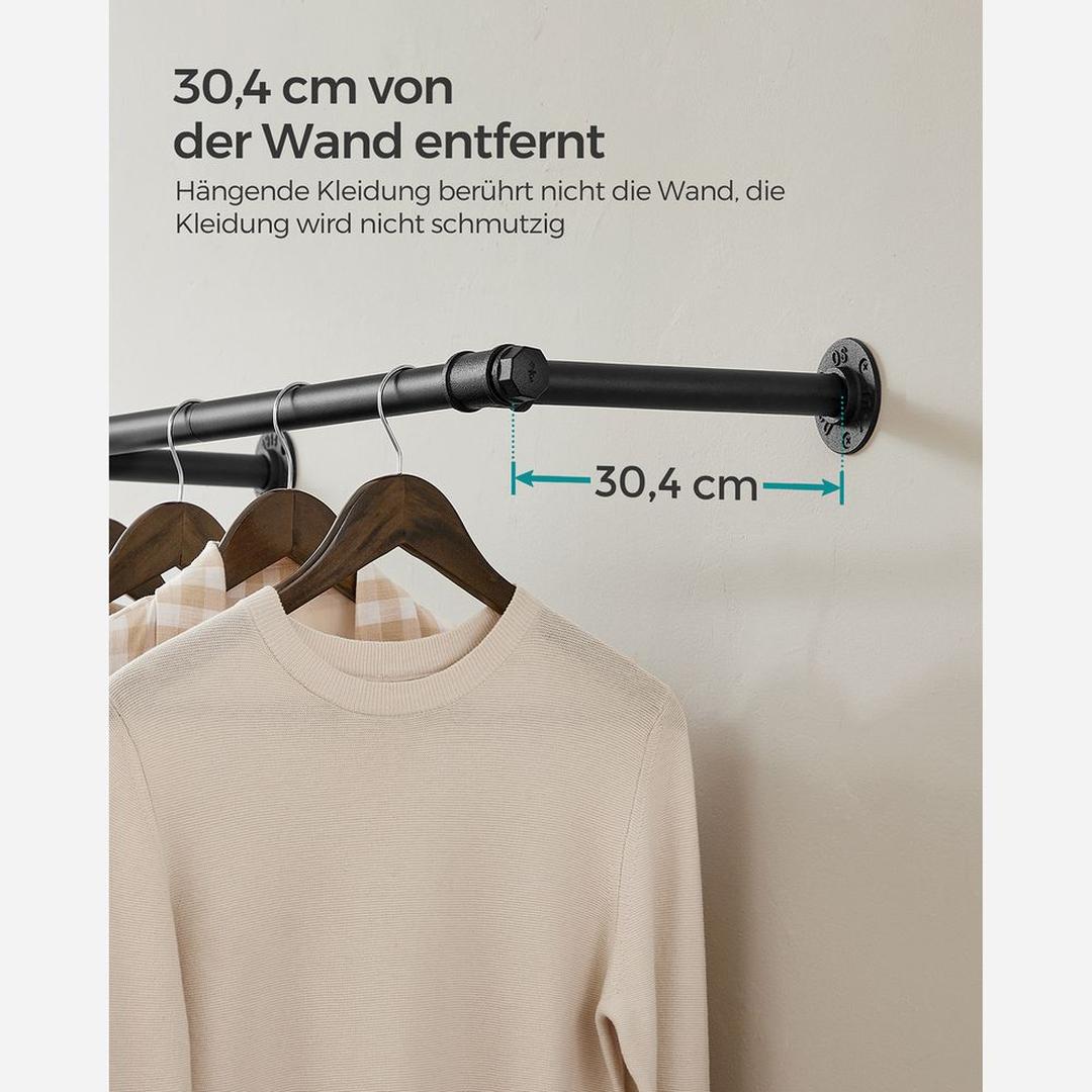 Vægmonteret Tøjstang – 170 cm Bred – Metalstang til Ophængning af Tøj og Jakker – produktvisning 9 | Noreva Home
