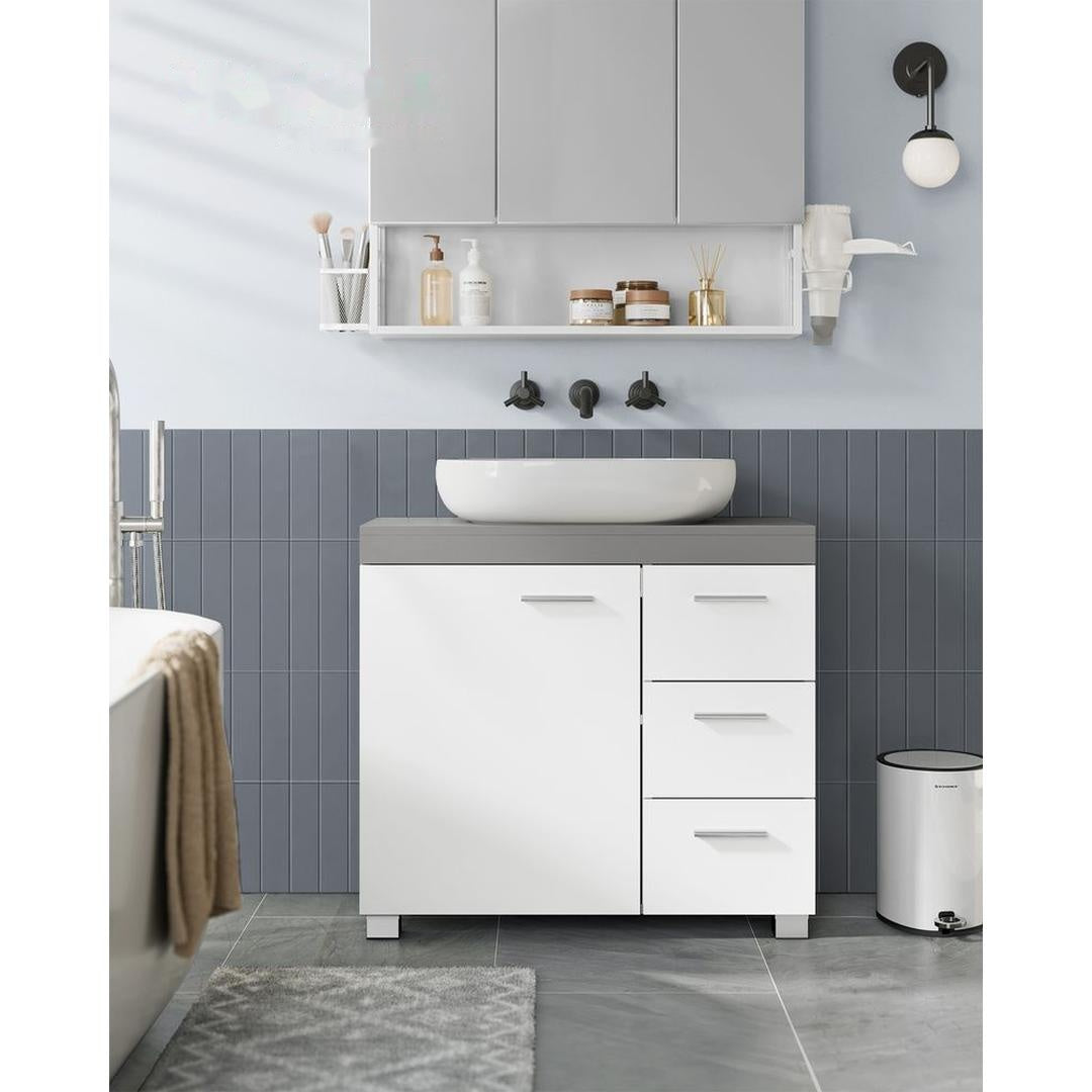Vaskeskab med Skuffer til Vandlås – 70 cm Bredt Badeværelsesskab med 2 Rum og 3 Skuffer – produktvisning 9 | Noreva Home