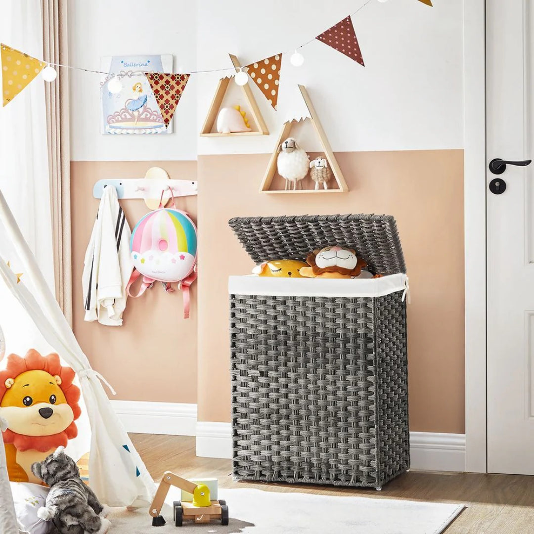 Vasketøjskurv med låg, 23,8 gallon, PP-rattan, 23,6 in høj, produktvisning 7 | Noreva Home