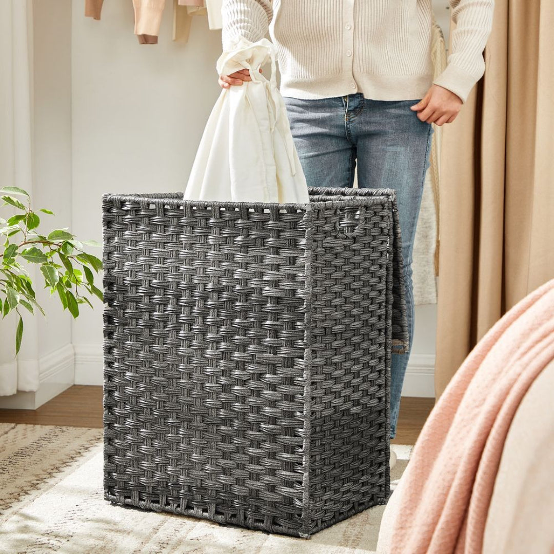 Vasketøjskurv med låg, 23,8 gallon, PP-rattan, 23,6 in høj, produktvisning 9 | Noreva Home