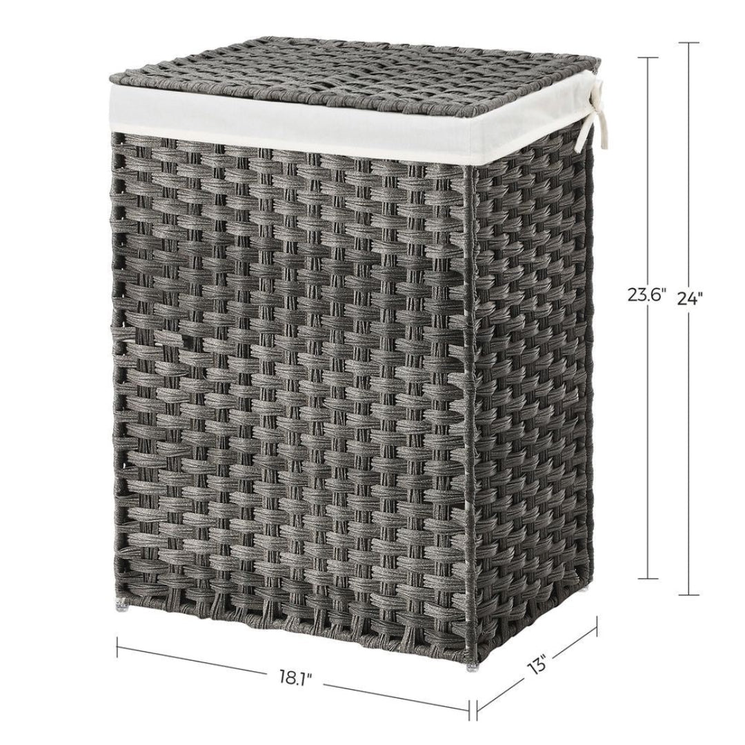 Vasketøjskurv med låg, 23,8 gallon, PP-rattan, 23,6 in høj, produktvisning 10 | Noreva Home