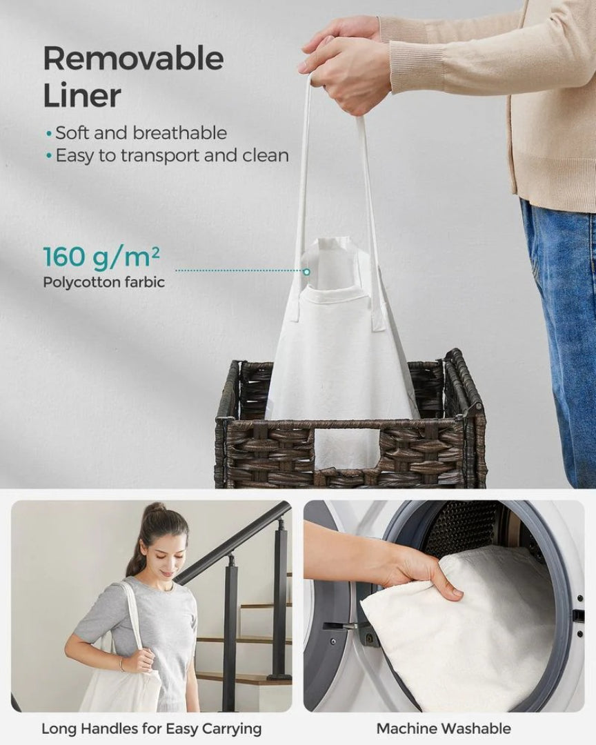 Vasketøjskurv med låg, 23,8 gallon, PP-rattan, 23,6 in høj, produktvisning 16 | Noreva Home