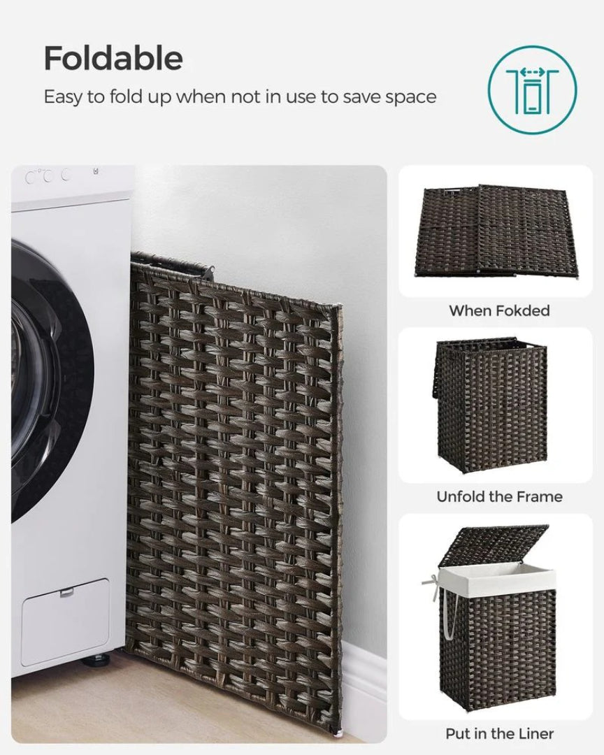 Vasketøjskurv med låg, 23,8 gallon, PP-rattan, 23,6 in høj, produktvisning 18 | Noreva Home