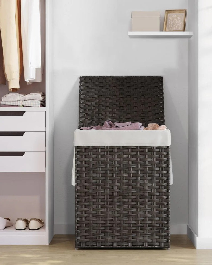 Vasketøjskurv med låg, 23,8 gallon, PP-rattan, 23,6 in høj, produktvisning 19 | Noreva Home