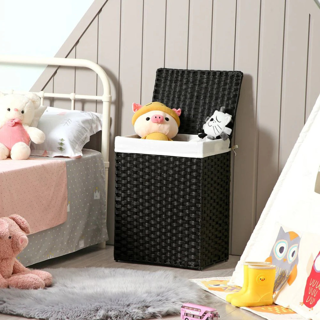 Vasketøjskurv med låg, 23,8 gallon, PP-rattan, 23,6 in høj, produktvisning 21 | Noreva Home