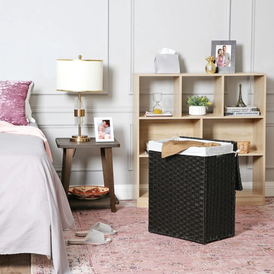 Vasketøjskurv med låg, 23,8 gallon, PP-rattan, 23,6 in høj, produktvisning 22 | Noreva Home