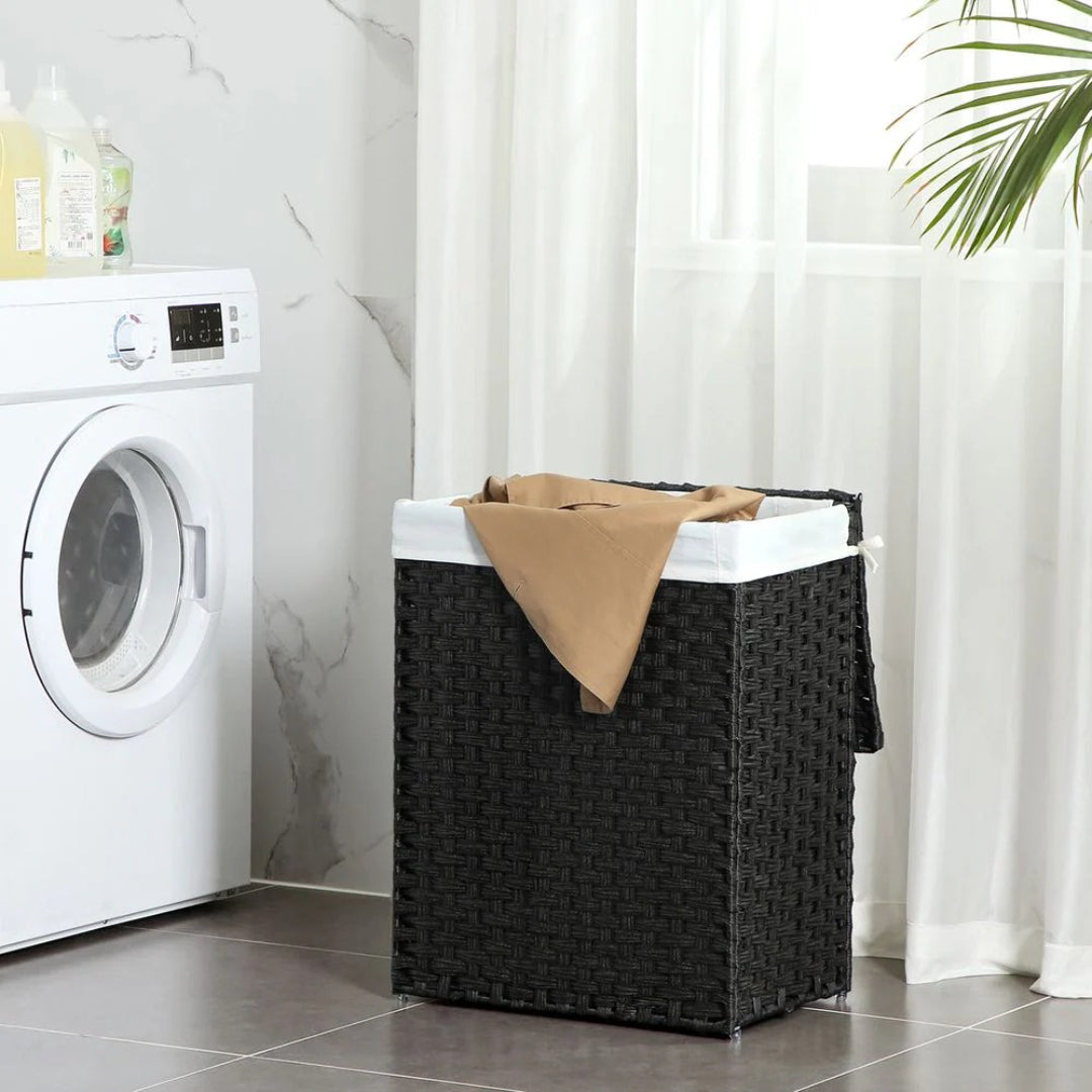 Vasketøjskurv med låg, 23,8 gallon, PP-rattan, 23,6 in høj, produktvisning 23 | Noreva Home