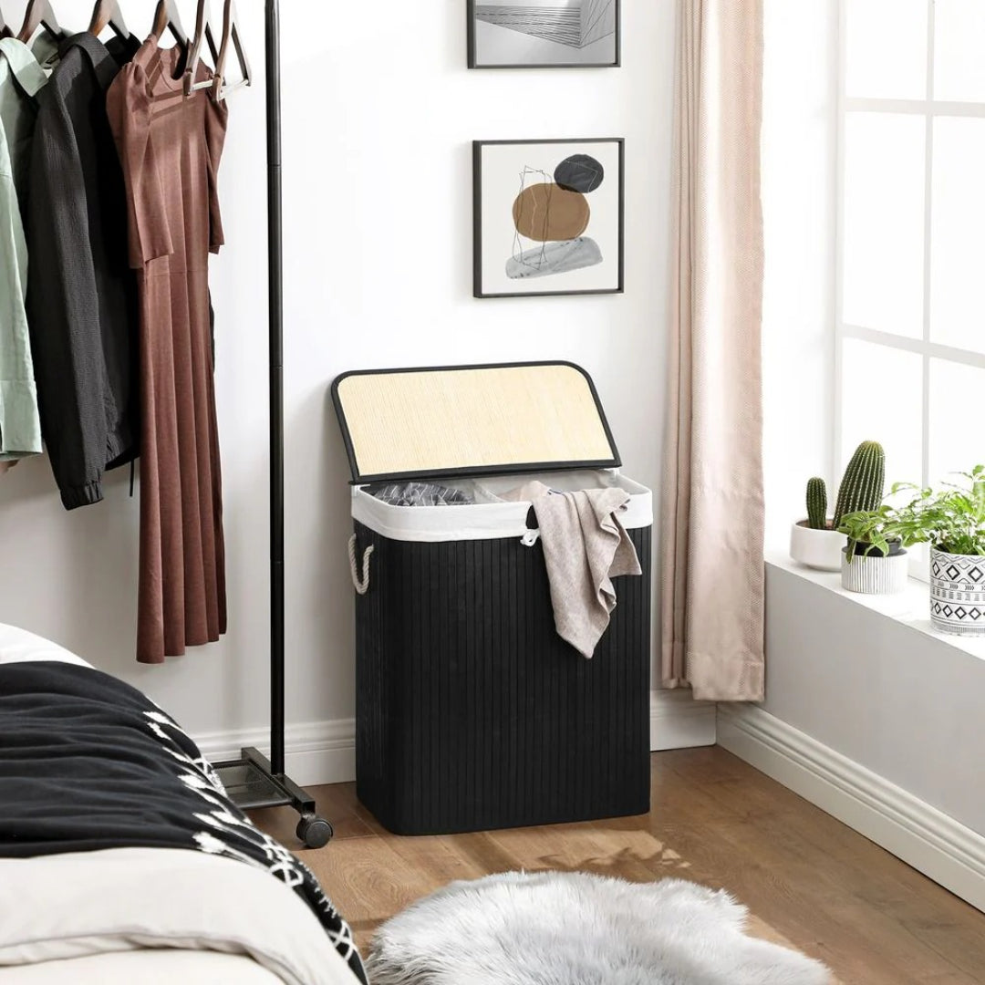 Vasketøjskurv med låg og 2 rum i bambus, 21,99 gallon, produktvisning 9 | Noreva Home