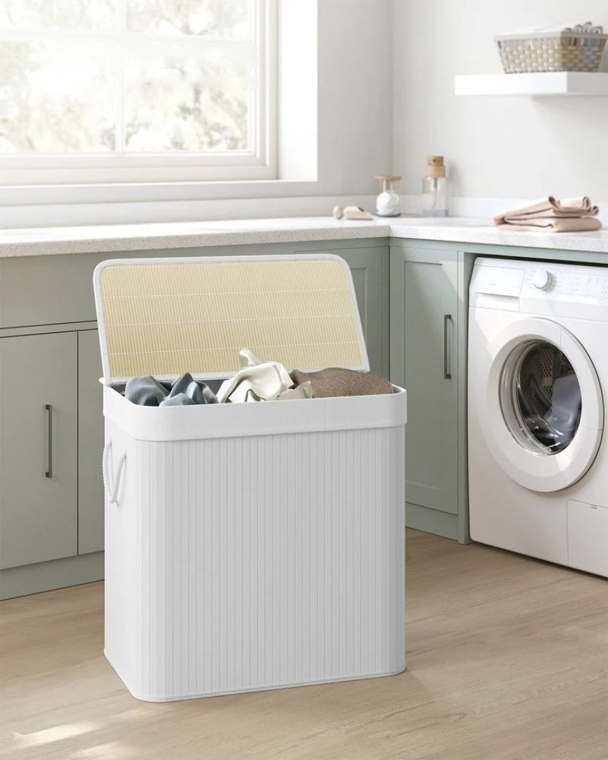 Vasketøjskurv med låg og 3 rum i bambus, 39,6 gallon, produktvisning 15 | Noreva Home