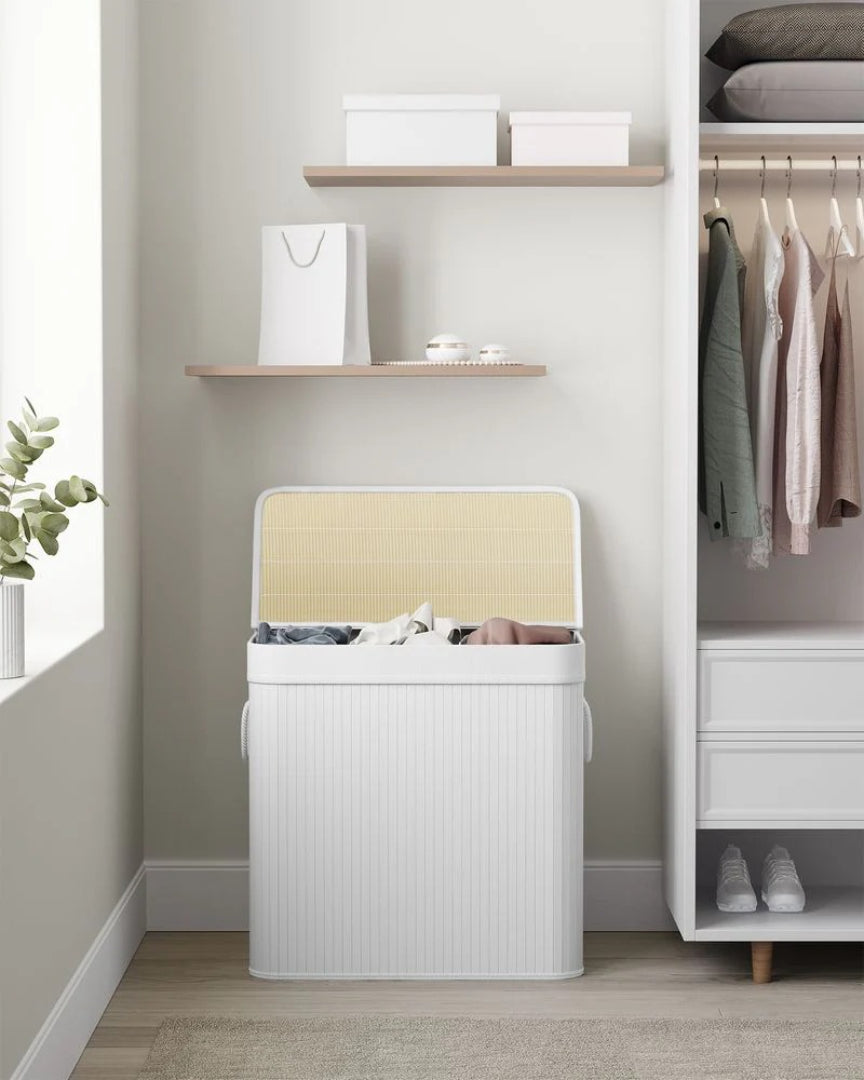 Vasketøjskurv med låg og 3 rum i bambus, 39,6 gallon, produktvisning 16 | Noreva Home