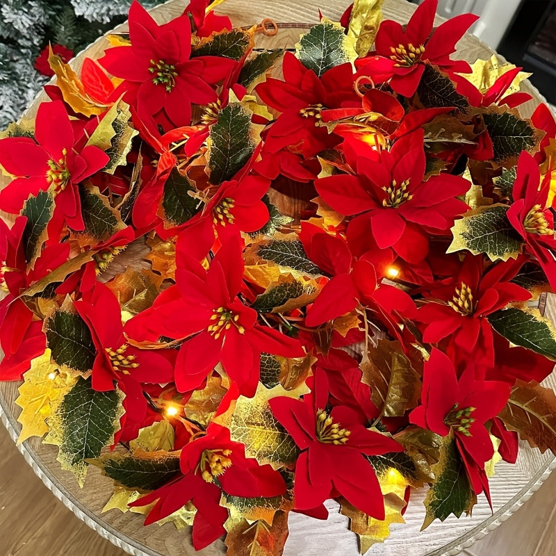Juleguirlande med røde blomster og lys, billede 6