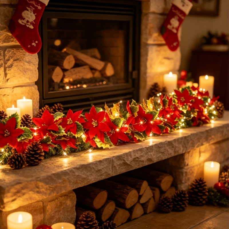 Juleguirlande med røde blomster og lys, billede 8