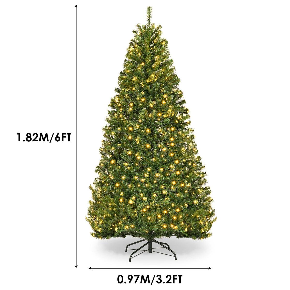 Kunstigt juletræ på 183 cm med varmhvide og farvede LED-lys