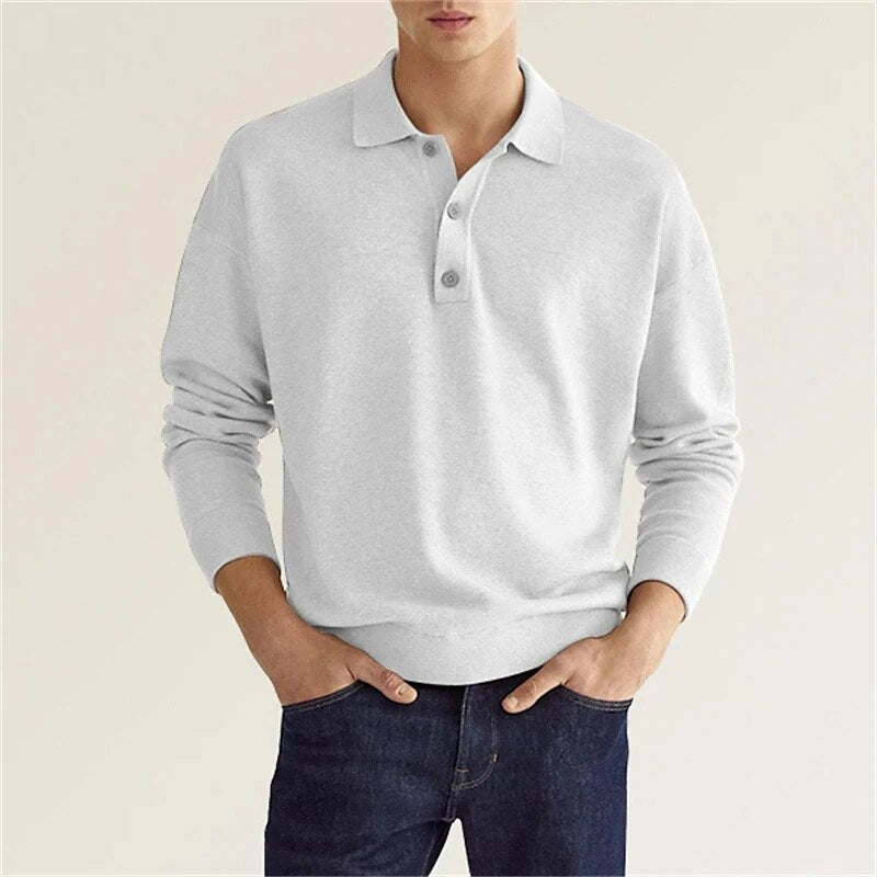 Langærmet poloshirt til mænd med krave og knappestolpe, billede 5