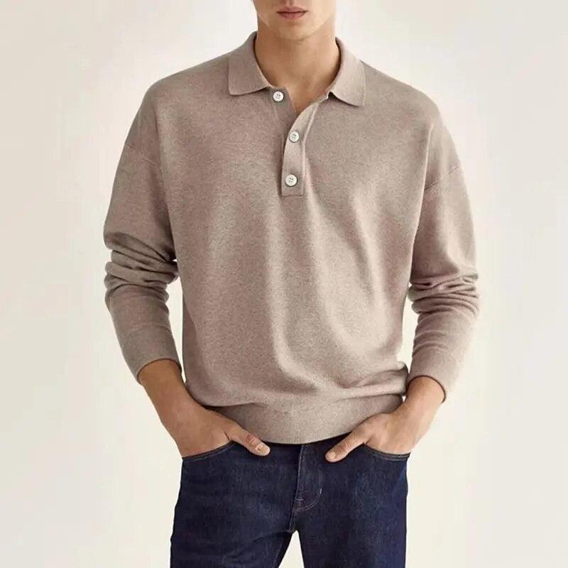 Langærmet poloshirt til mænd med krave og knappestolpe, billede 6