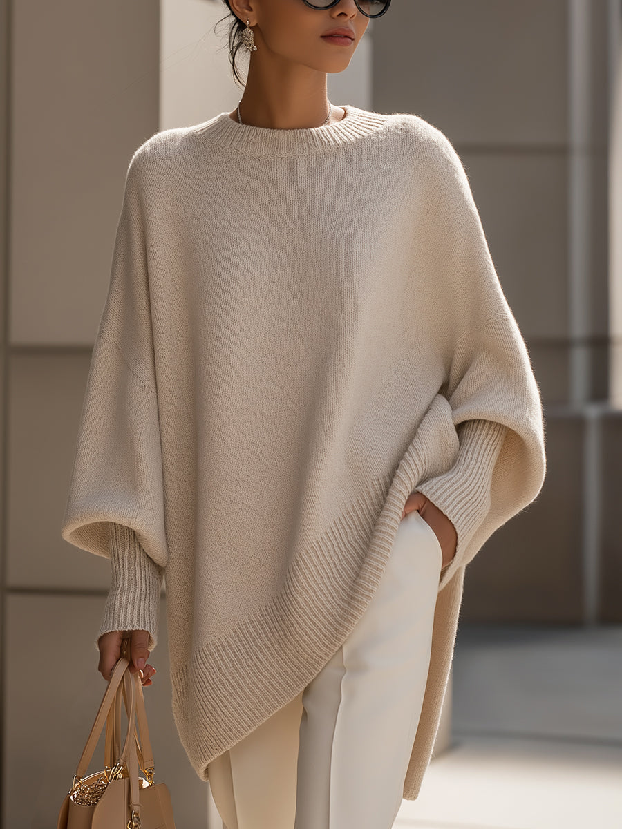 Oversized strikket dametrøje med rund hals, billede 1