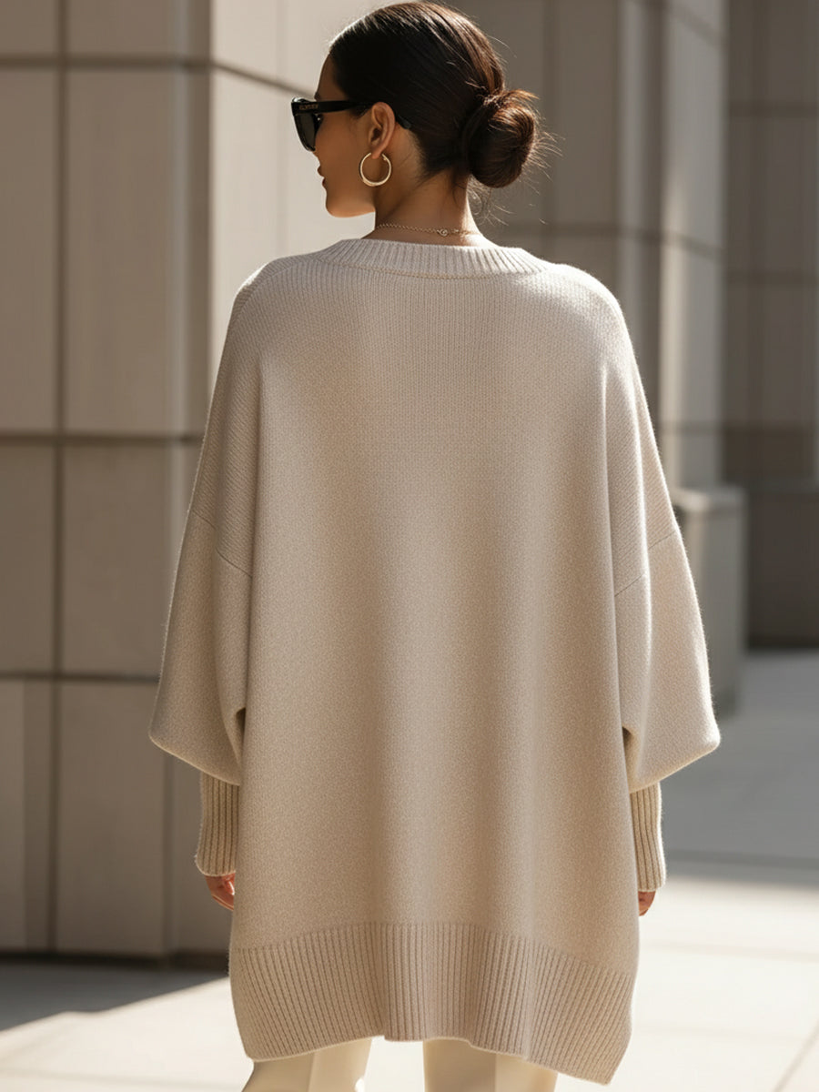 Oversized strikket dametrøje med rund hals, billede 4