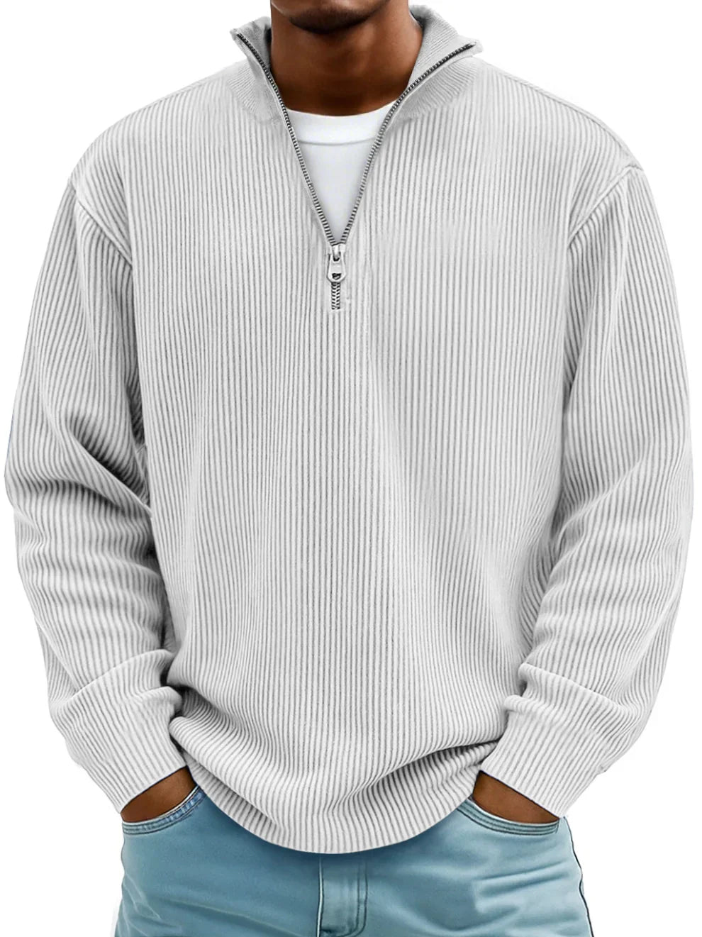 Ribstrikket herresweater med halv lynlås, billede 5