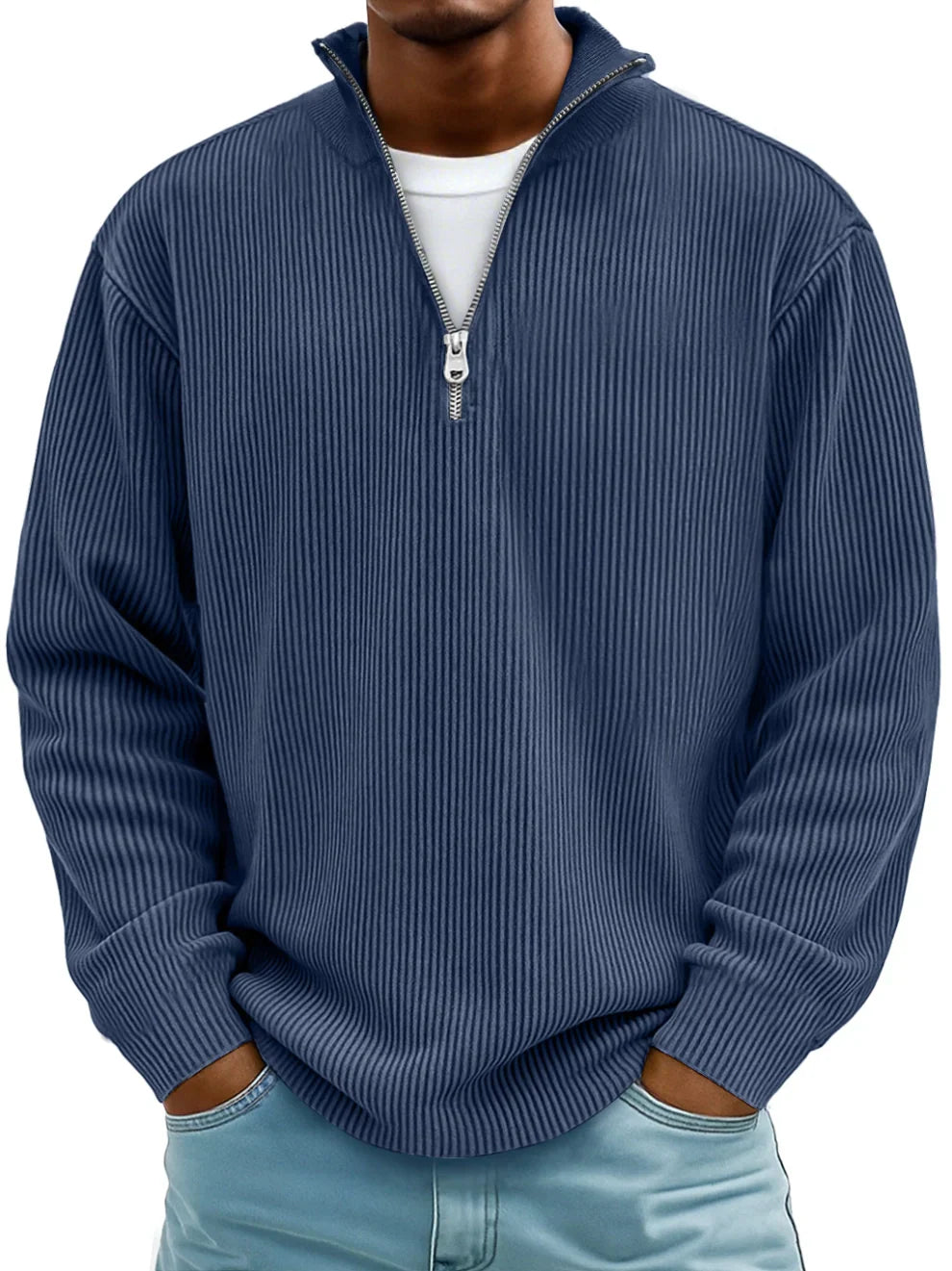 Ribstrikket herresweater med halv lynlås, billede 6