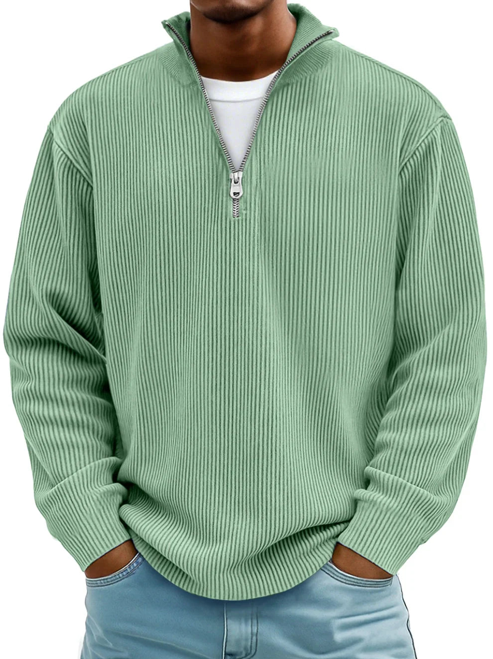 Ribstrikket herresweater med halv lynlås, billede 8