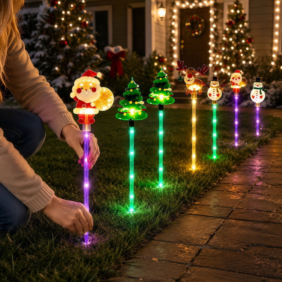 Solcelle julelys med julefigurer til haven, billede 9